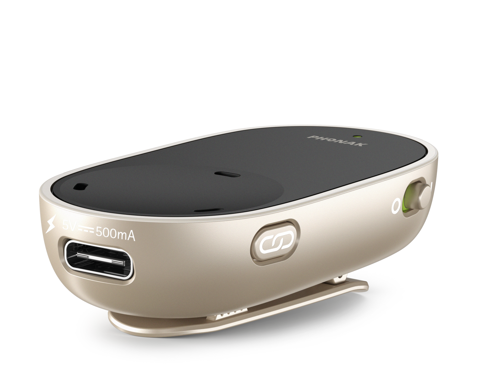 Phonak PartnerMic hearing aid microphone - side view.