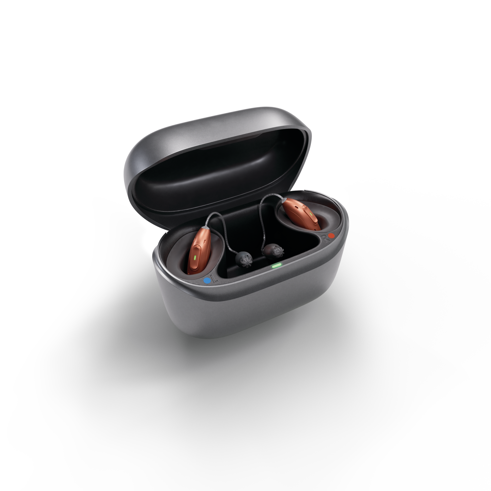 Phonak EON hearing aids in case